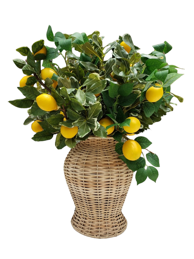 Large wicker temple jar with lemon stems