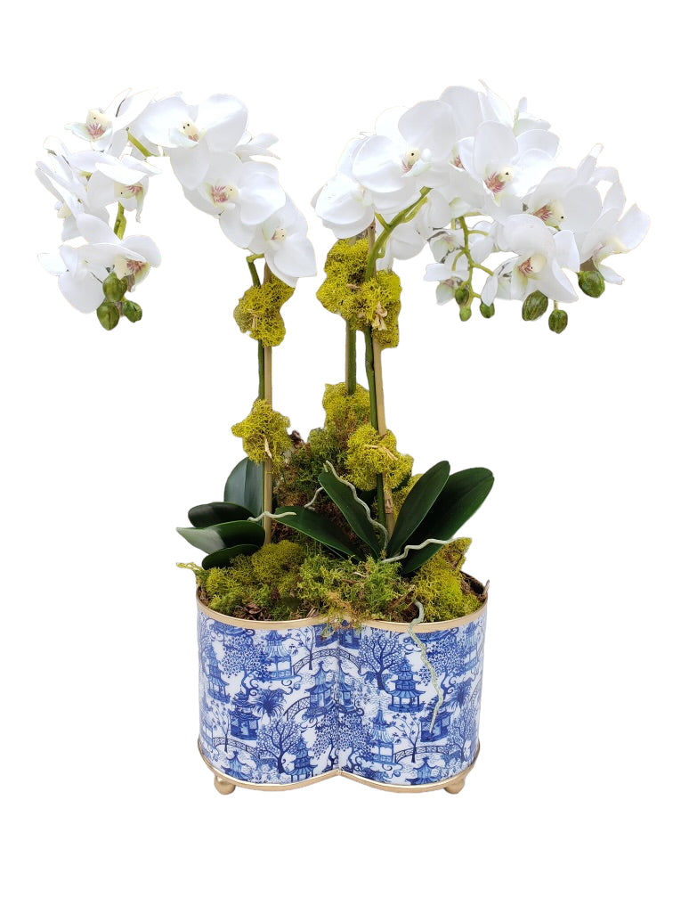 Faux Phalaenopsis Orchid - 15.5" - Bowl Style - Triple Stem