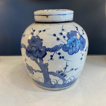 Blue & White Porcelain 9" Bamboo Ginger Jar