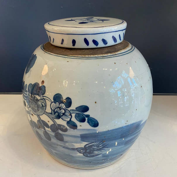 Blue & White Porcelain Bird Ginger Jar