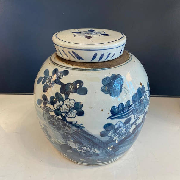 Blue & White Porcelain Bird Ginger Jar