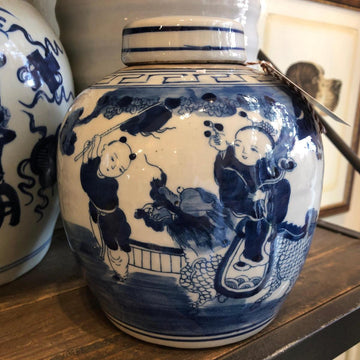 Blue & White Porcelain Children & Qiln Ginger Jar