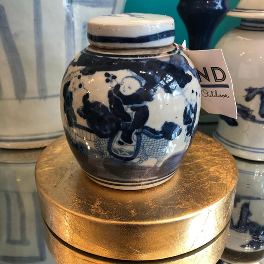 Blue & White Porcelain Children & Qiln Ginger Jar