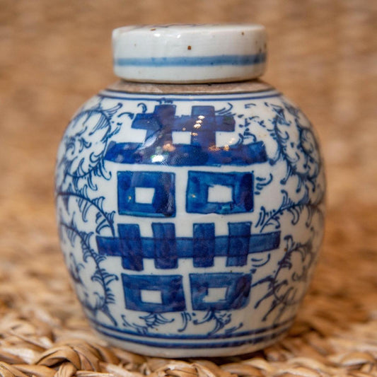 Blue & White Porcelain Double Happiness Eternity Vine Ginger Jar