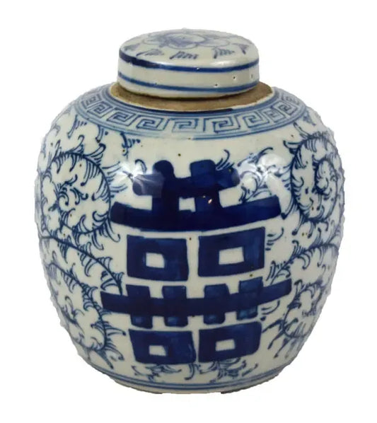 Blue & White Porcelain Double Happiness Eternity Vine Ginger Jar