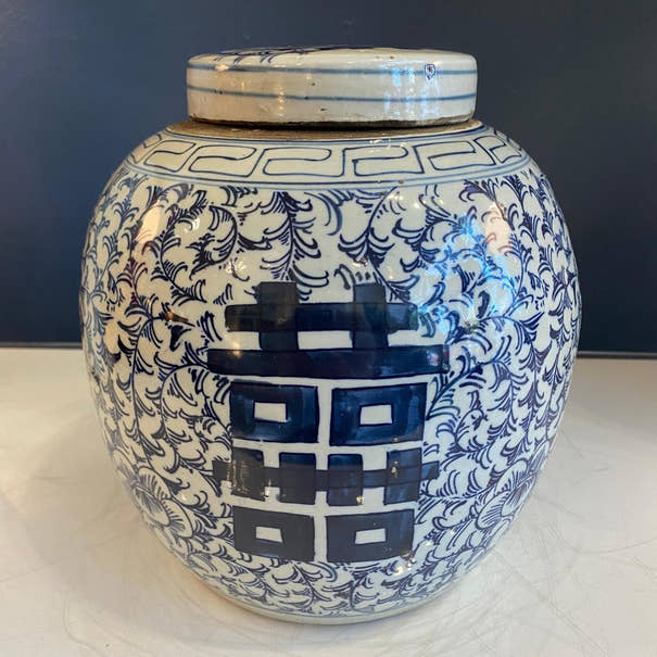 Blue & White Porcelain Double Happiness Eternity Vine Ginger Jar