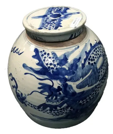 Blue & White Porcelain Dragon Ginger Jar