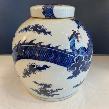 Blue & White Porcelain Dragon Ginger Jar