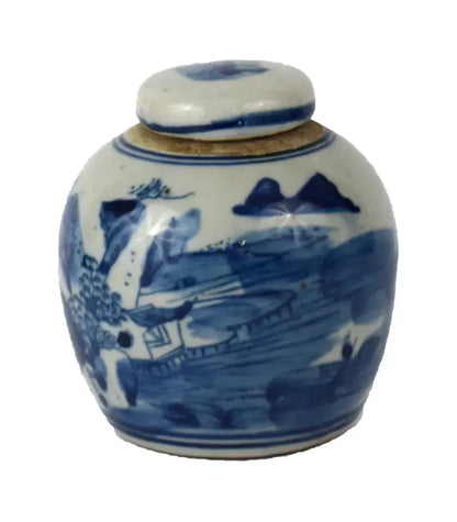 Blue & White Porcelain Landscape Ginger Jar