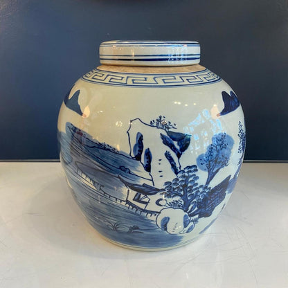 Blue & White Porcelain Landscape Ginger Jar