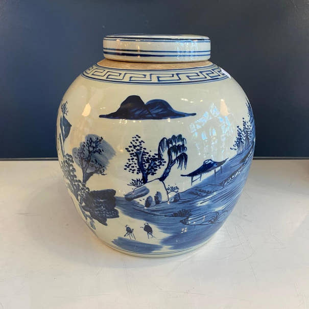 Blue & White Porcelain Landscape Ginger Jar