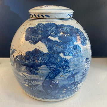 Blue & White Porcelain Plant Ginger Jar