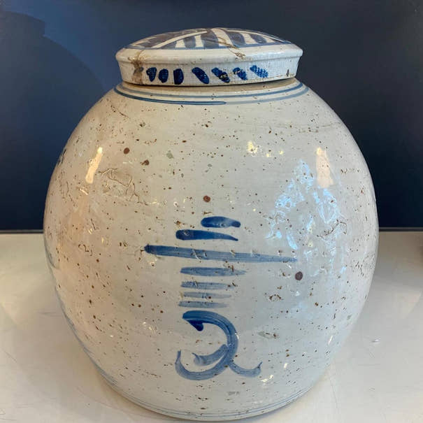 Blue & White Porcelain Plant Ginger Jar