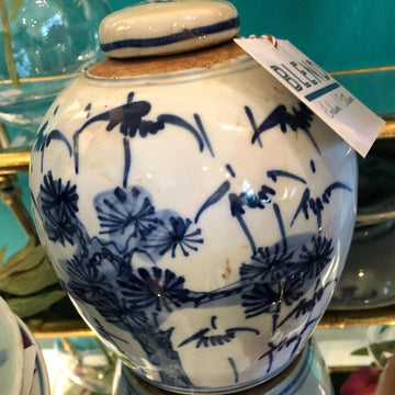 Blue & White Porcelain Plants Motif Ginger Jar