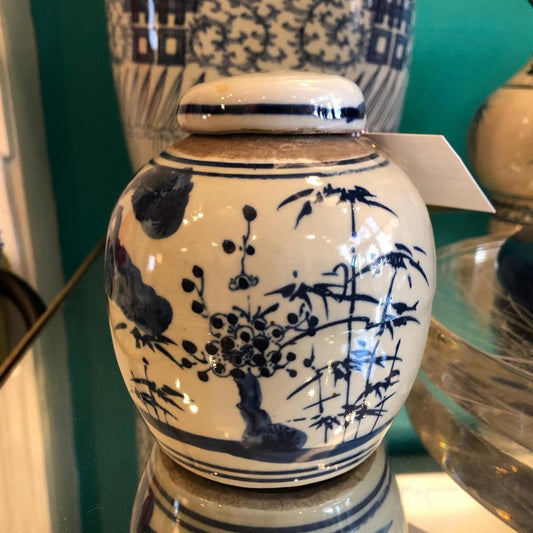 Blue & White Porcelain Plants Motif Ginger Jar