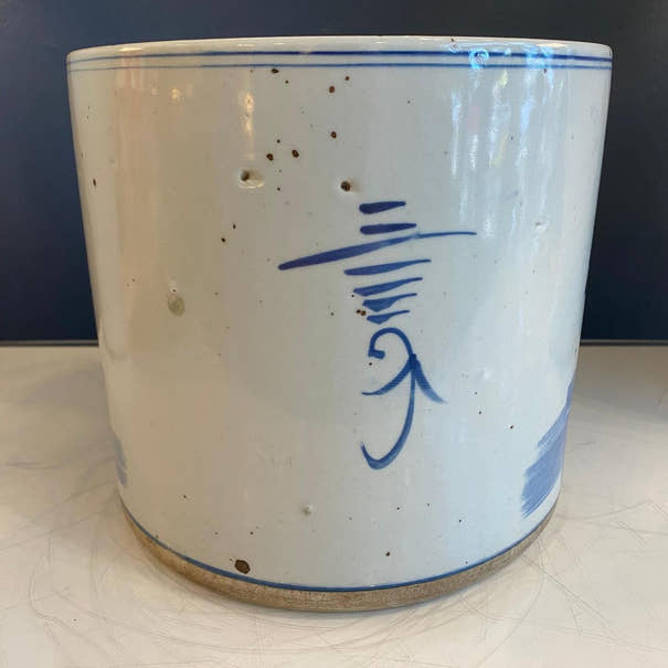 Blue and White Porcelain Floral Motif Planter - Foot Stomp Clay