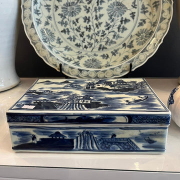 Blue and White Porcelain Landscape Canton Box