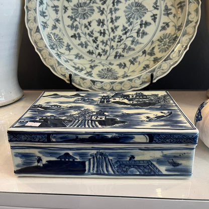 Blue and White Porcelain Landscape Canton Box