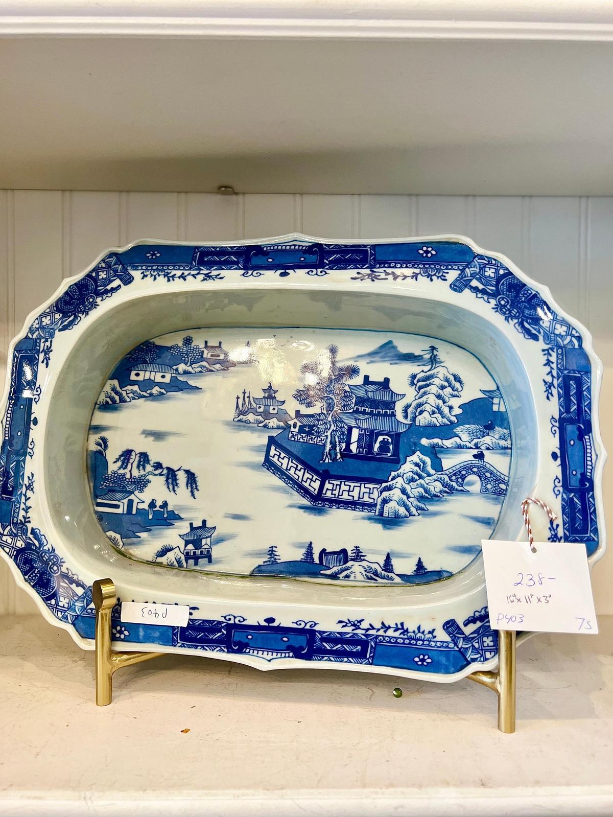 Blue and White Porcelain Pagoda River Decorative Tray
