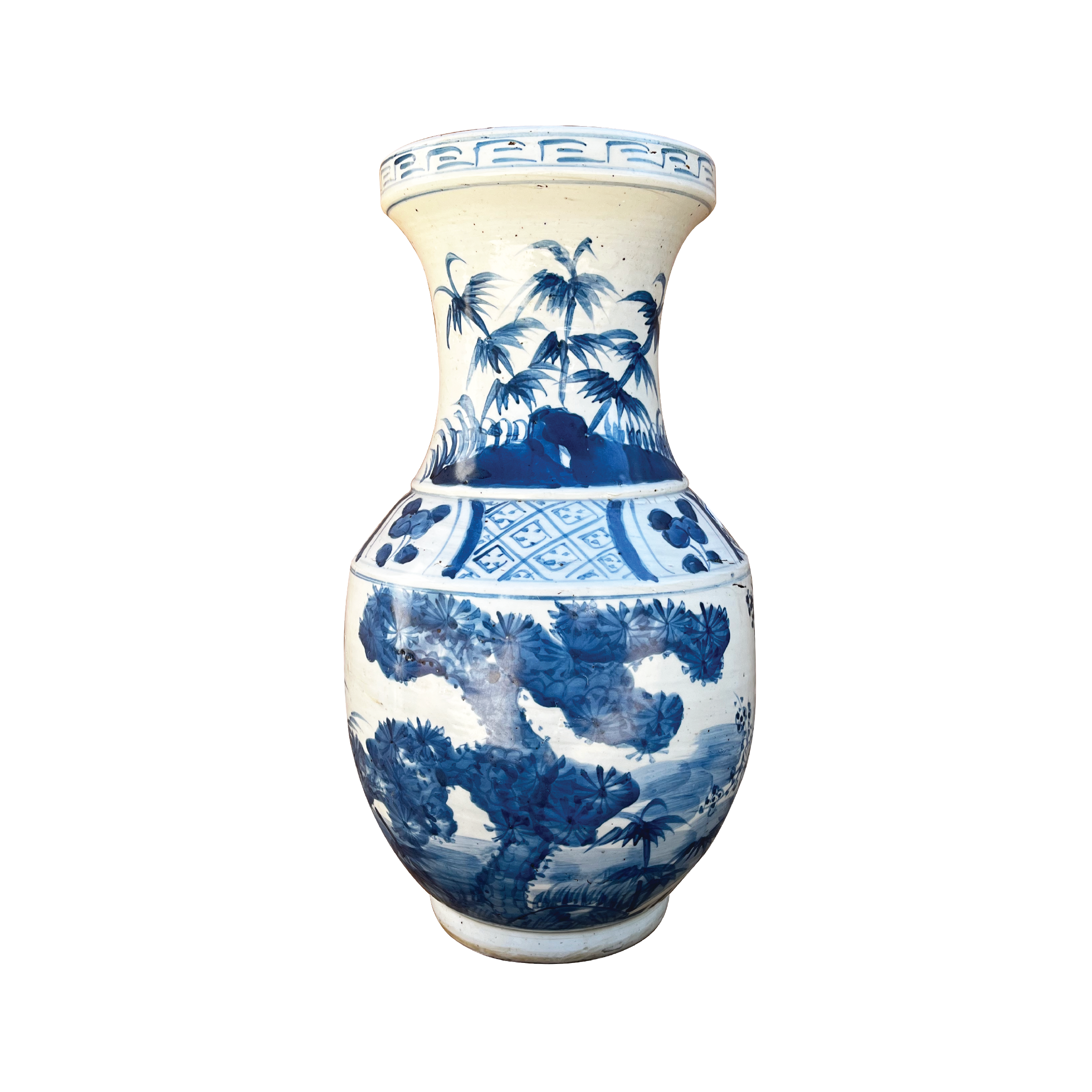 Blue and White Vase with Pine and Palm Motif