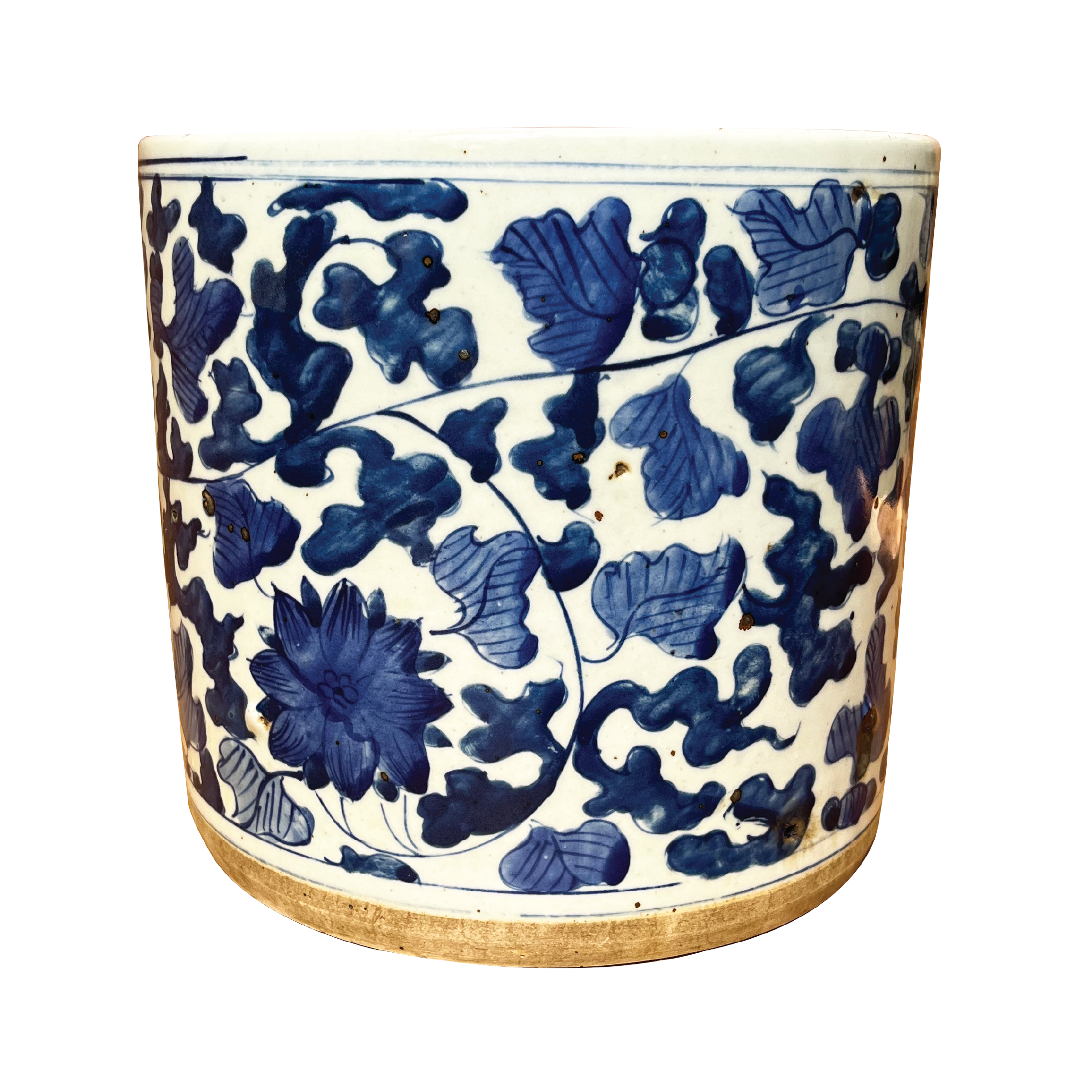 Blue and White Planter with Leaf Motif