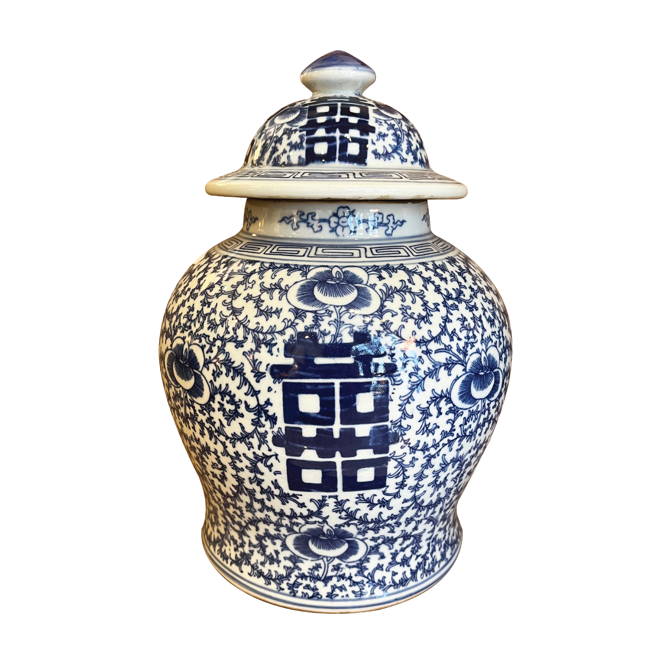 Blue and White Temple Jar with Double Happiness Motif
