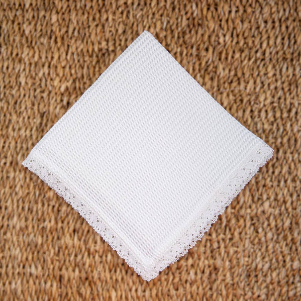 Classic Waffle Table Napkins with Lace Trim | Set of 4