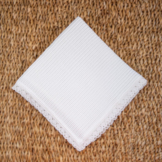 Classic Waffle Table Napkins with Lace Trim | Set of 4