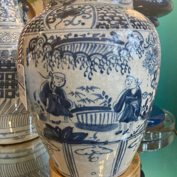 Dark Blue & White Porcelain Crackle Vase