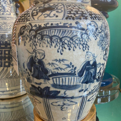 Dark Blue & White Porcelain Crackle Vase