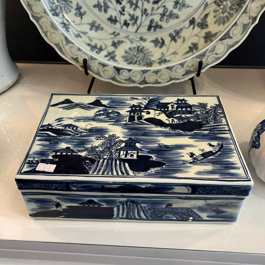 Blue and White Porcelain Landscape Canton Box