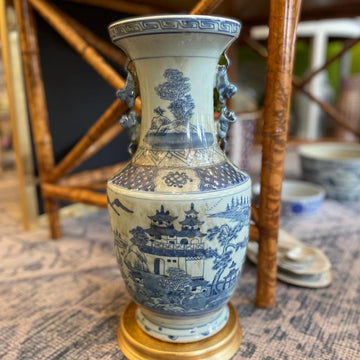 Large Light Blue Antique-style Canton Vase with Foo Dog Handles