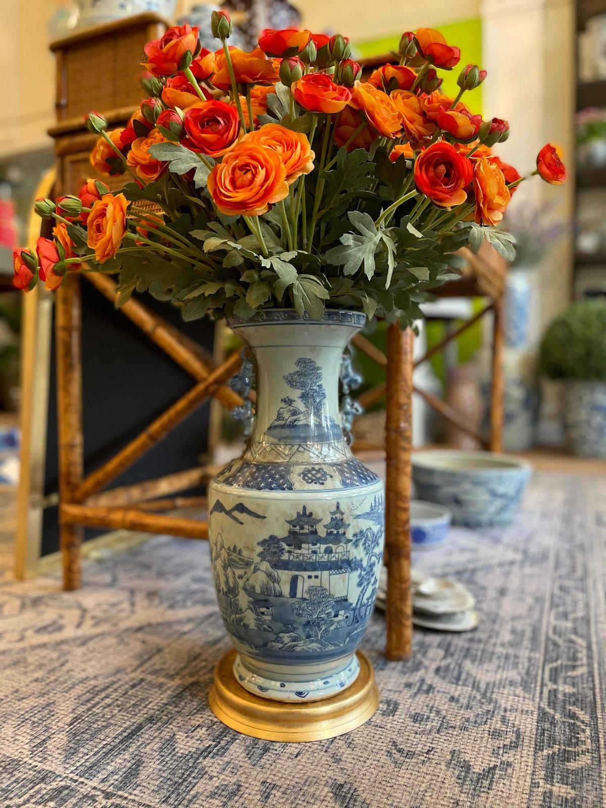 Large Light Blue Antique-style Canton Vase with Foo Dog Handles