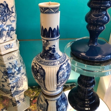 Medium Blue & White Porcelain Landscape Vase