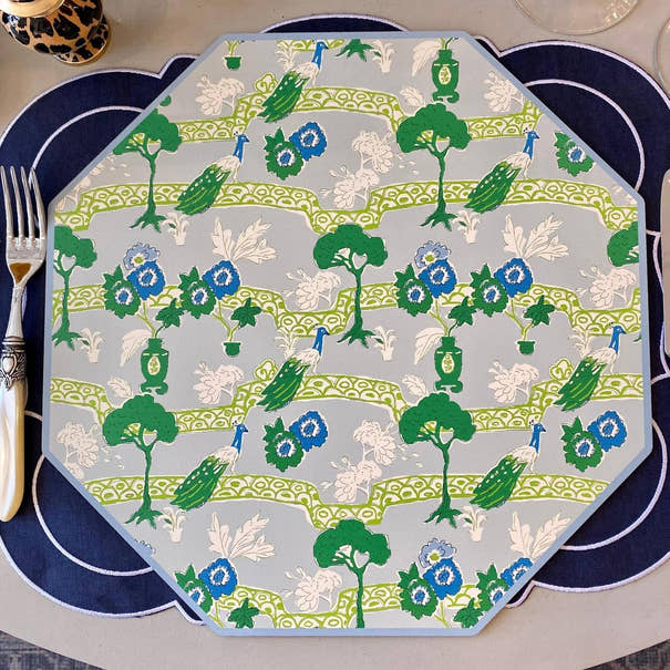 Octagonal Blue & Green Patterned Reversible Placemat