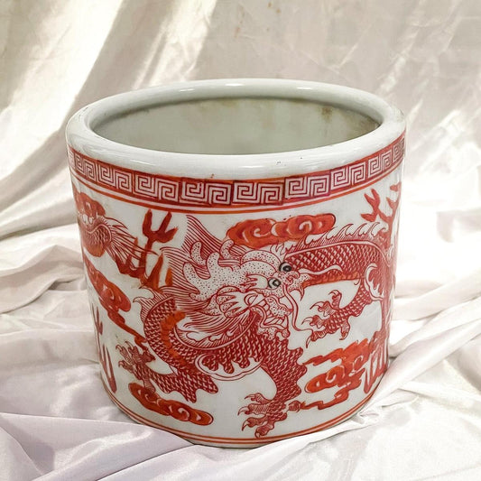 Orange & White Porcelain Brush Pot Planter