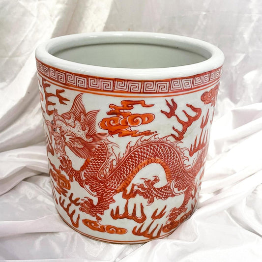 Orange & White Porcelain Brush Pot Planter