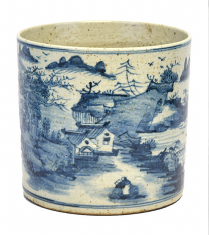 Blue & White Porcelain 9" Brush Pot - Straight Wall Planter - Foot Stomp Clay