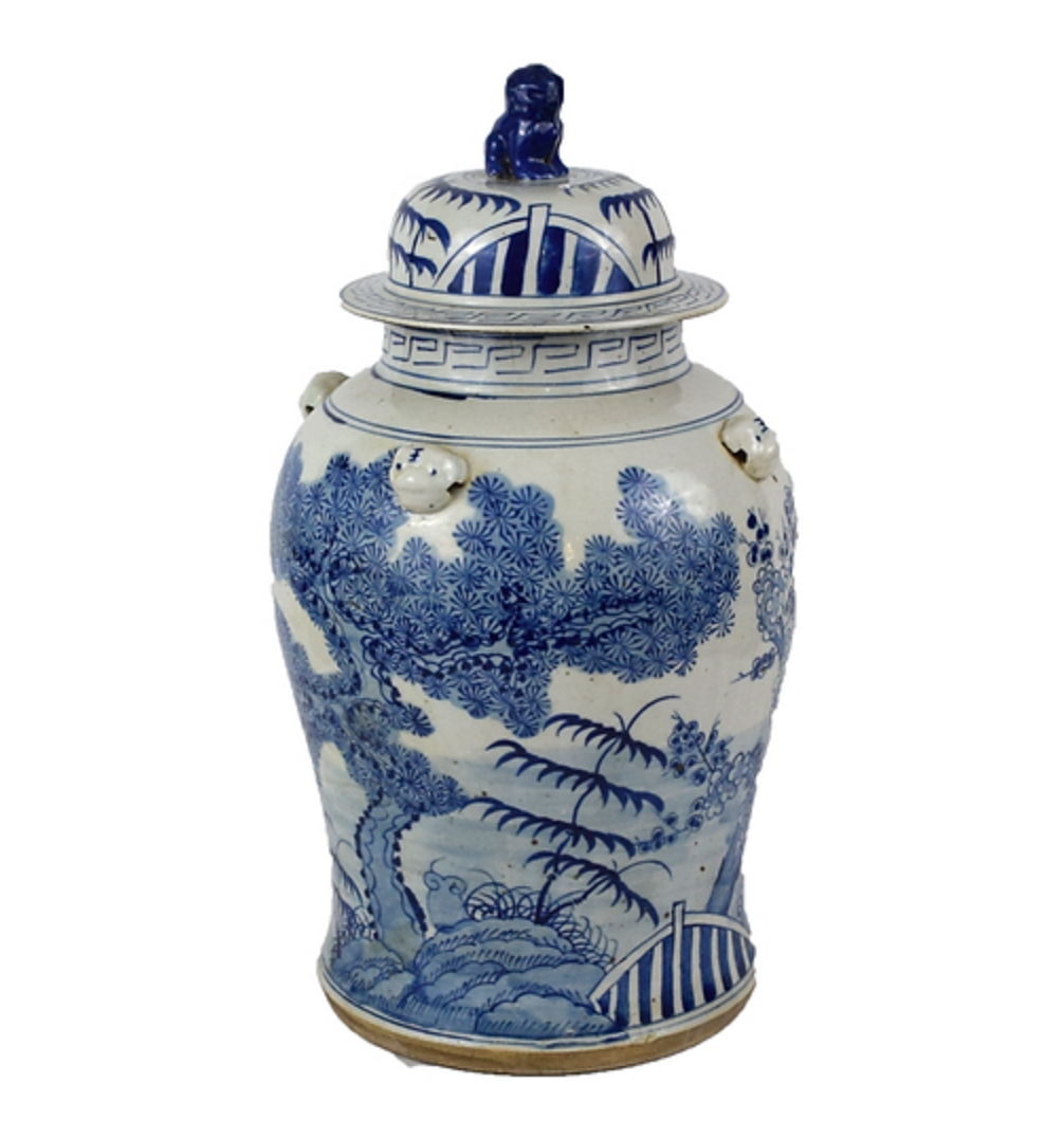 Blue and White Temple Jar with Tree Motif