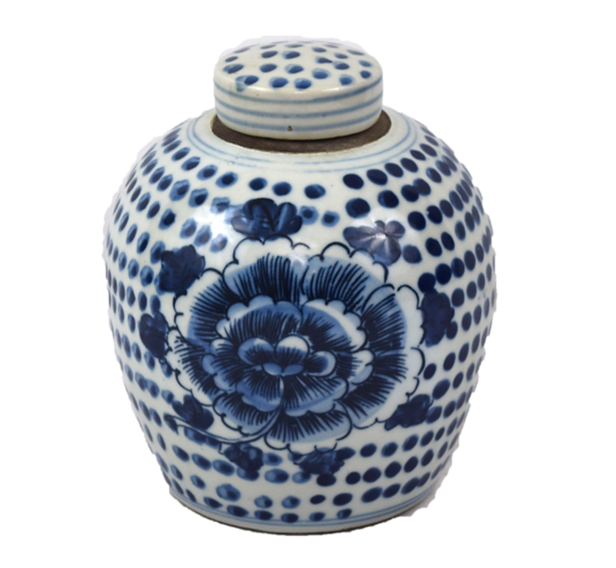 Blue & White Porcelain Small Flower with Dots Ginger Jar