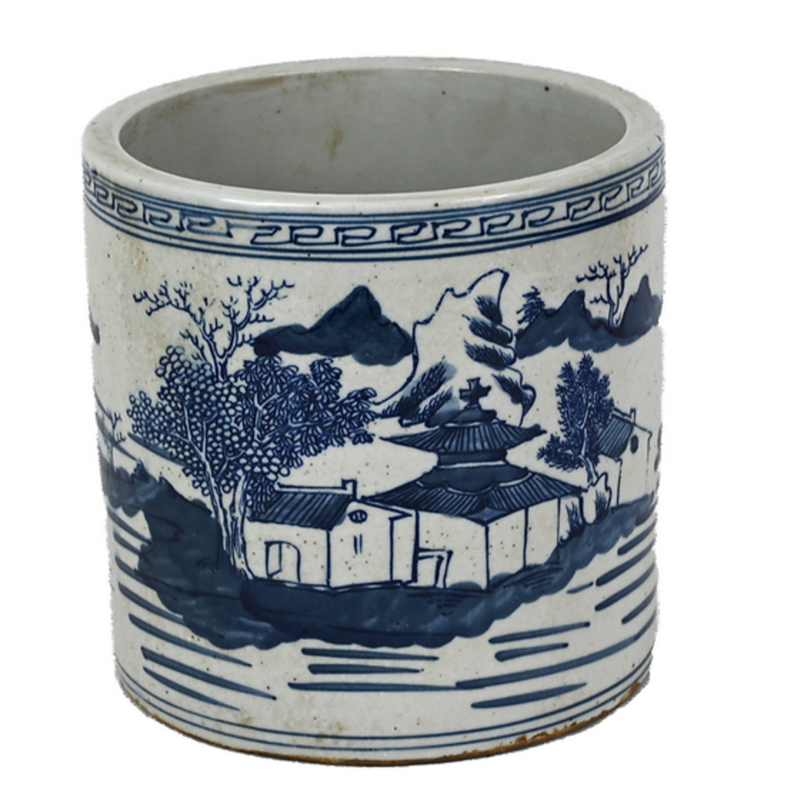 Blue and White Planter with Village