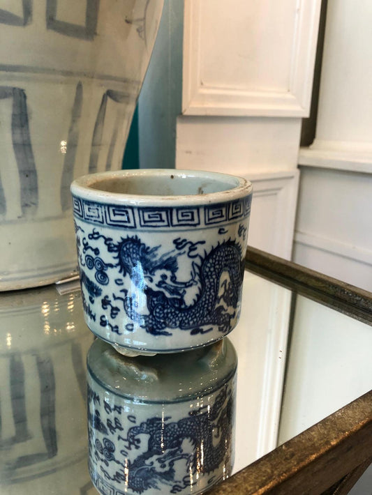 Small Blue & White Porcelain Phoenix & Dragon Planter