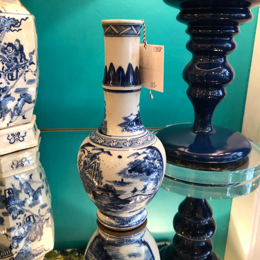 Medium Blue & White Porcelain Landscape Vase