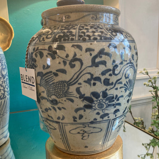 Dark Blue & White Porcelain Crackle Vase