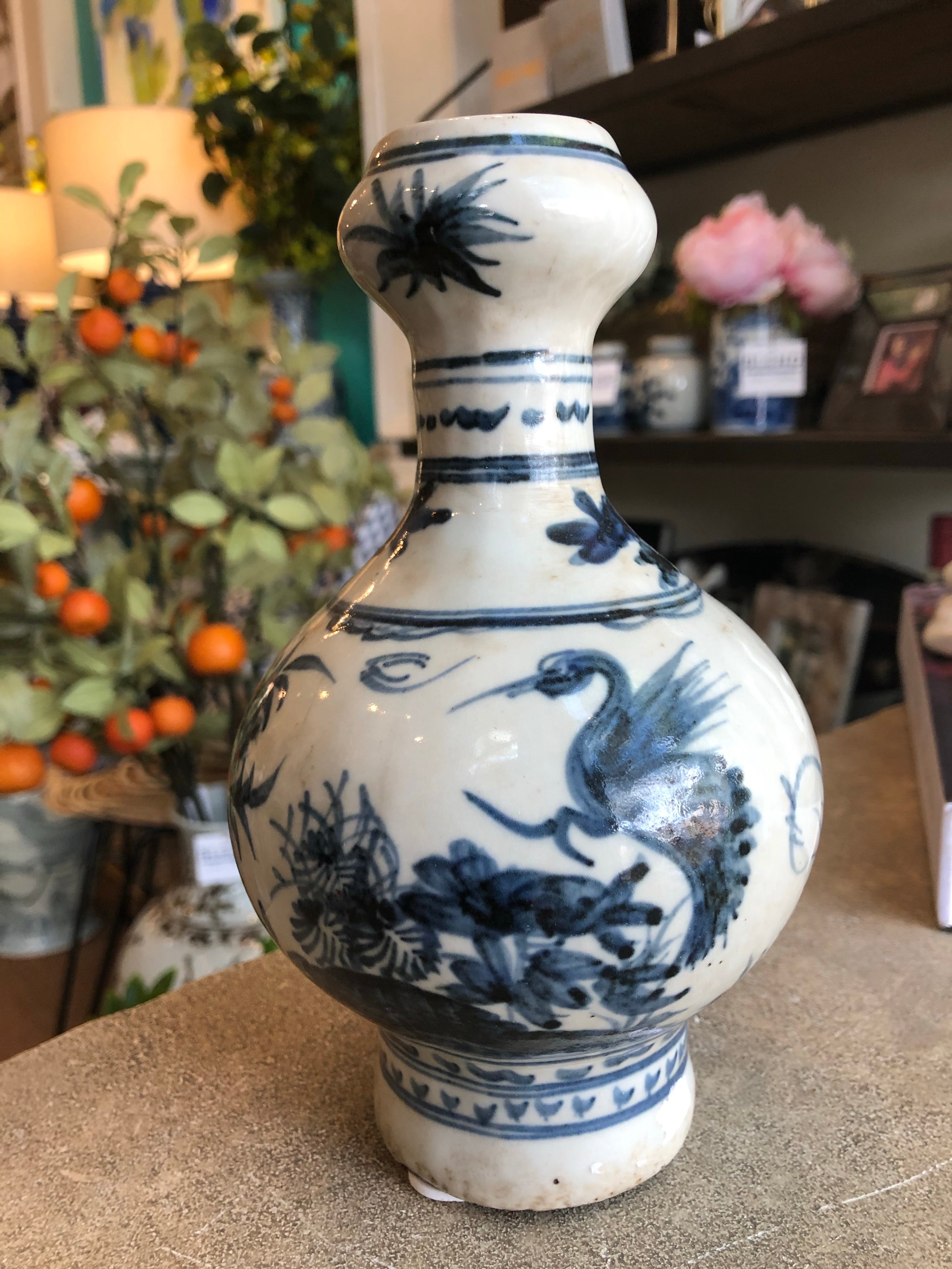 Vase 7.5” Blue and White Egret Scene