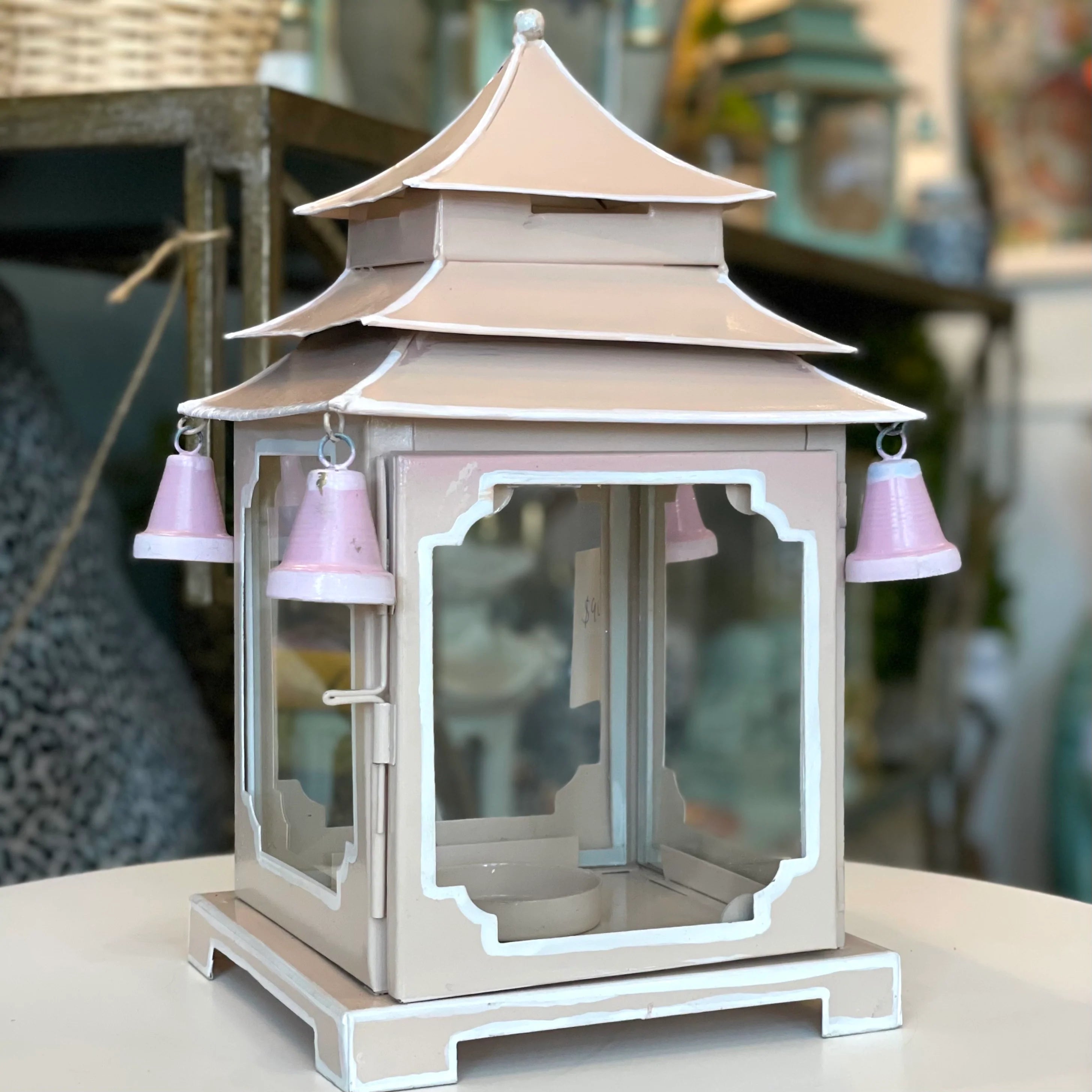 Pink Painted Pagoda Lantern