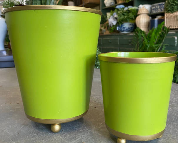 Lime Round Metal Cachepot