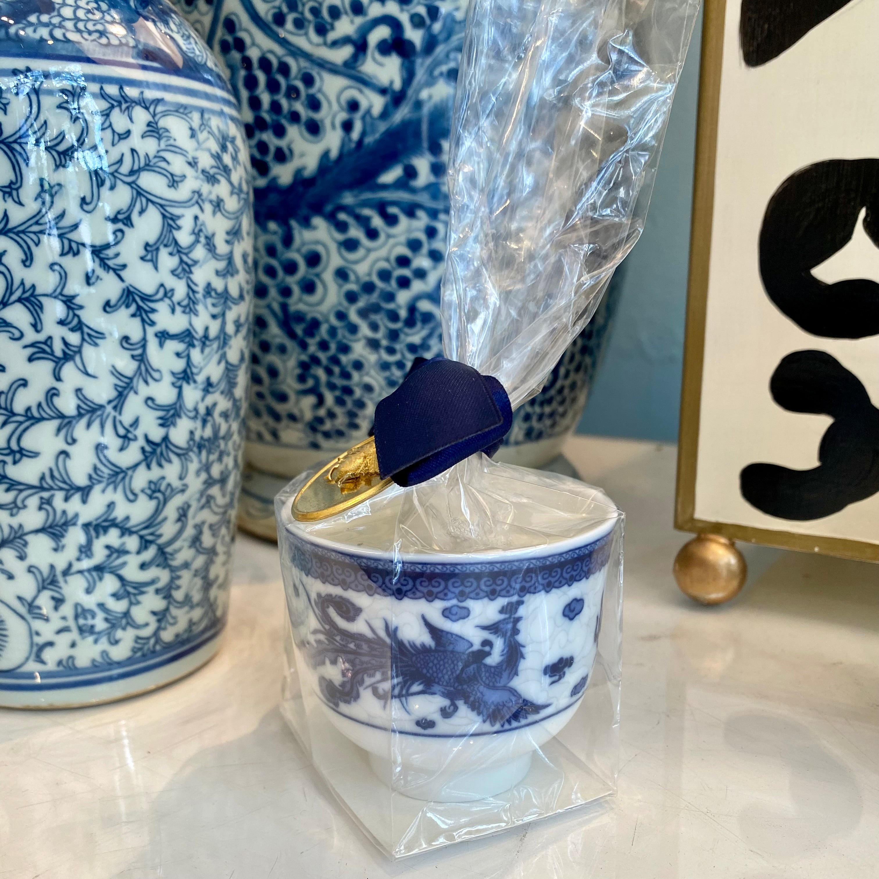 Miniature Blue and White Chinoiserie Teacup Candle